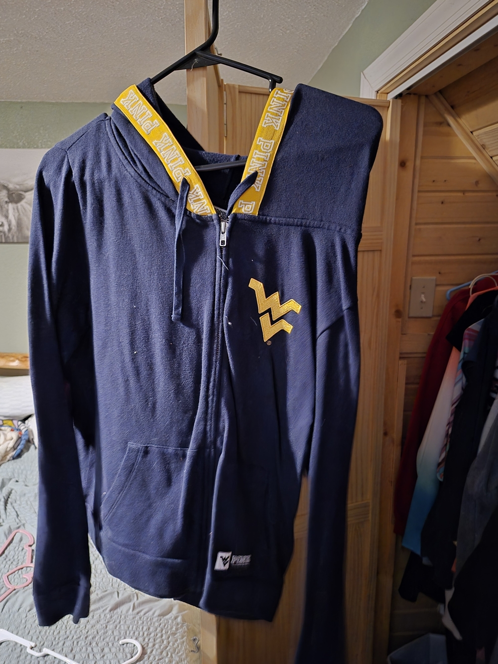 PINK Victoria's Secret Wv Navy Zip-Up Hoodie with Gold Logo